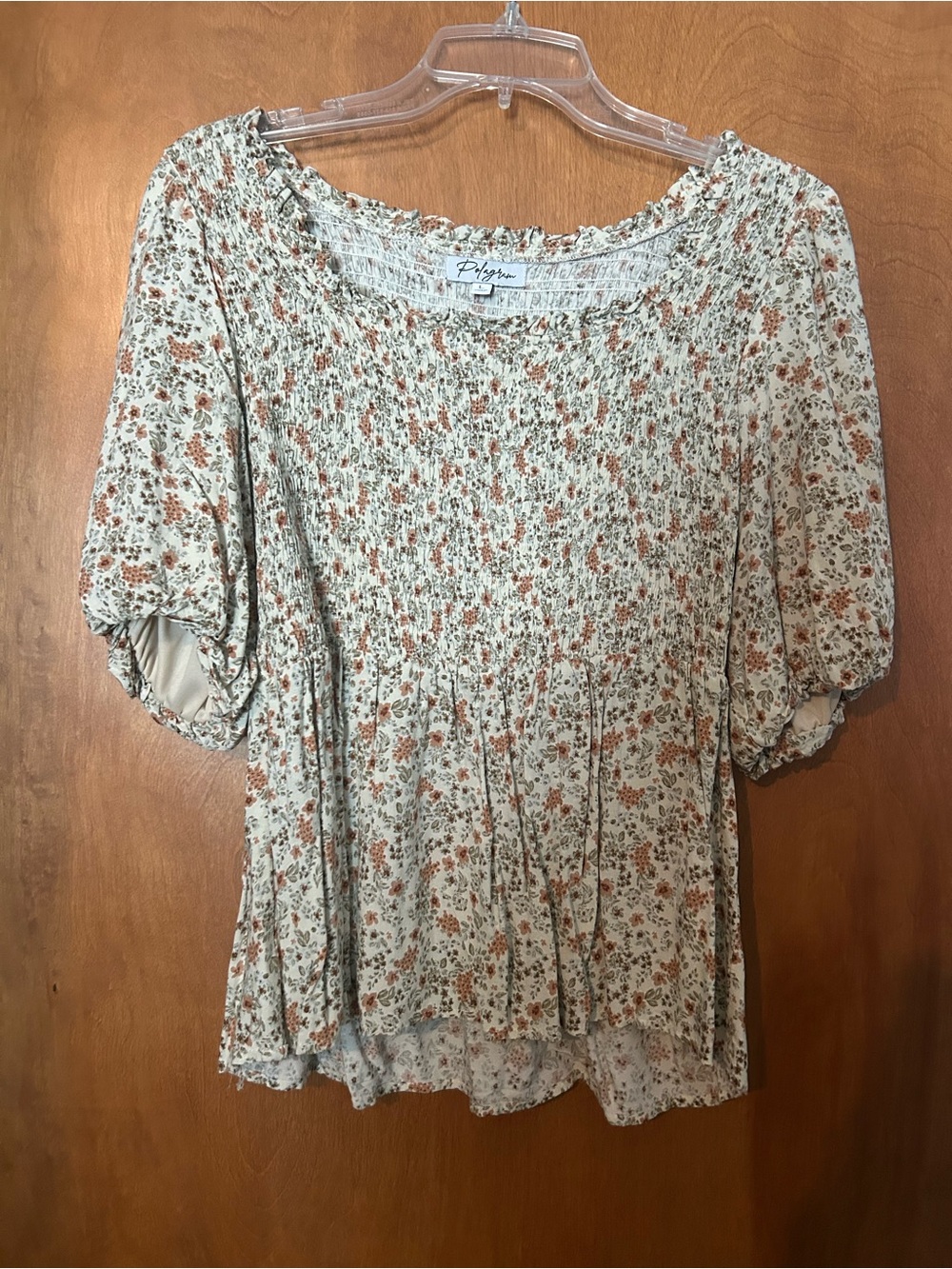 Pilcro Cream Floral Smocked Puff Sleeve Blouse